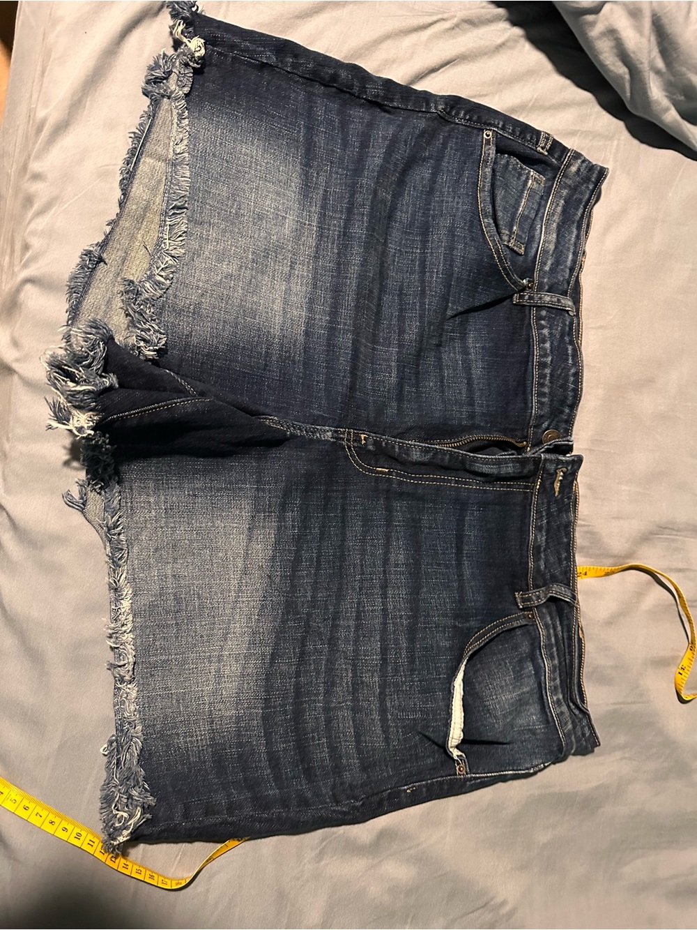 Zenana Outfitters Dark Blue Distressed Denim Shorts